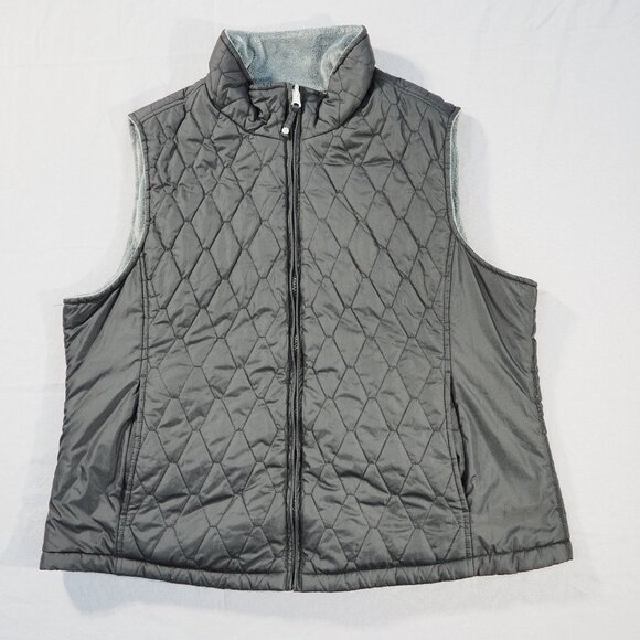 Free Country Vest Womens Extra Large Black Gray Reversible Quilted Faux Fur Soft - Picture 1 of 9